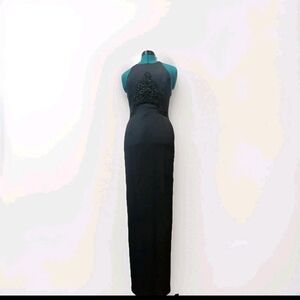 Jessica McClintock Gunne Sax Size 3 / 4 Black Halter Crochet Maxi Dress Gown